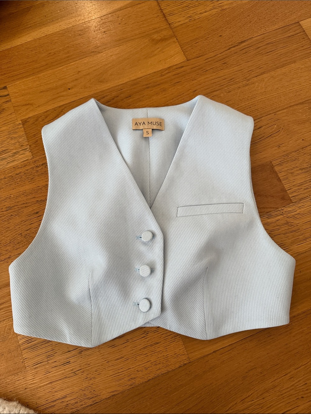 AYA MUSE Pale Blue Ribbed Button Vest